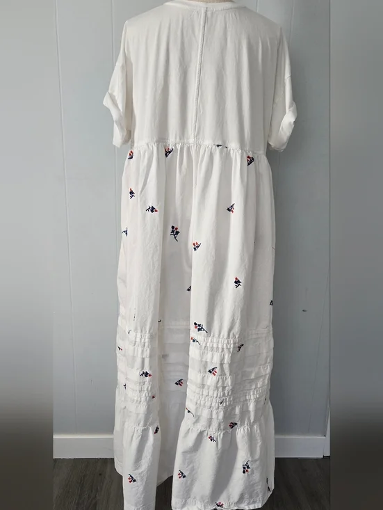 Pilcro White Maxi Dress with Navy and Coral Embroidery - Picture 6 of 8